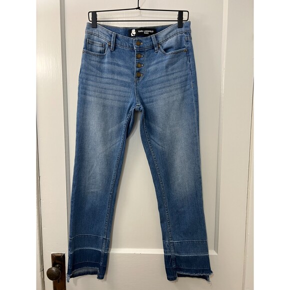 Karl Lagerfeld Paris Button Fly Raw Released Step Hem Jeans - Women's 4 - Picture 1 of 11